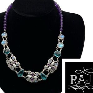 🦋NICKY BUTLER RAJ LIMITED Aqua Quartz Amethyst Bead Butterfly Motif Necklace NB